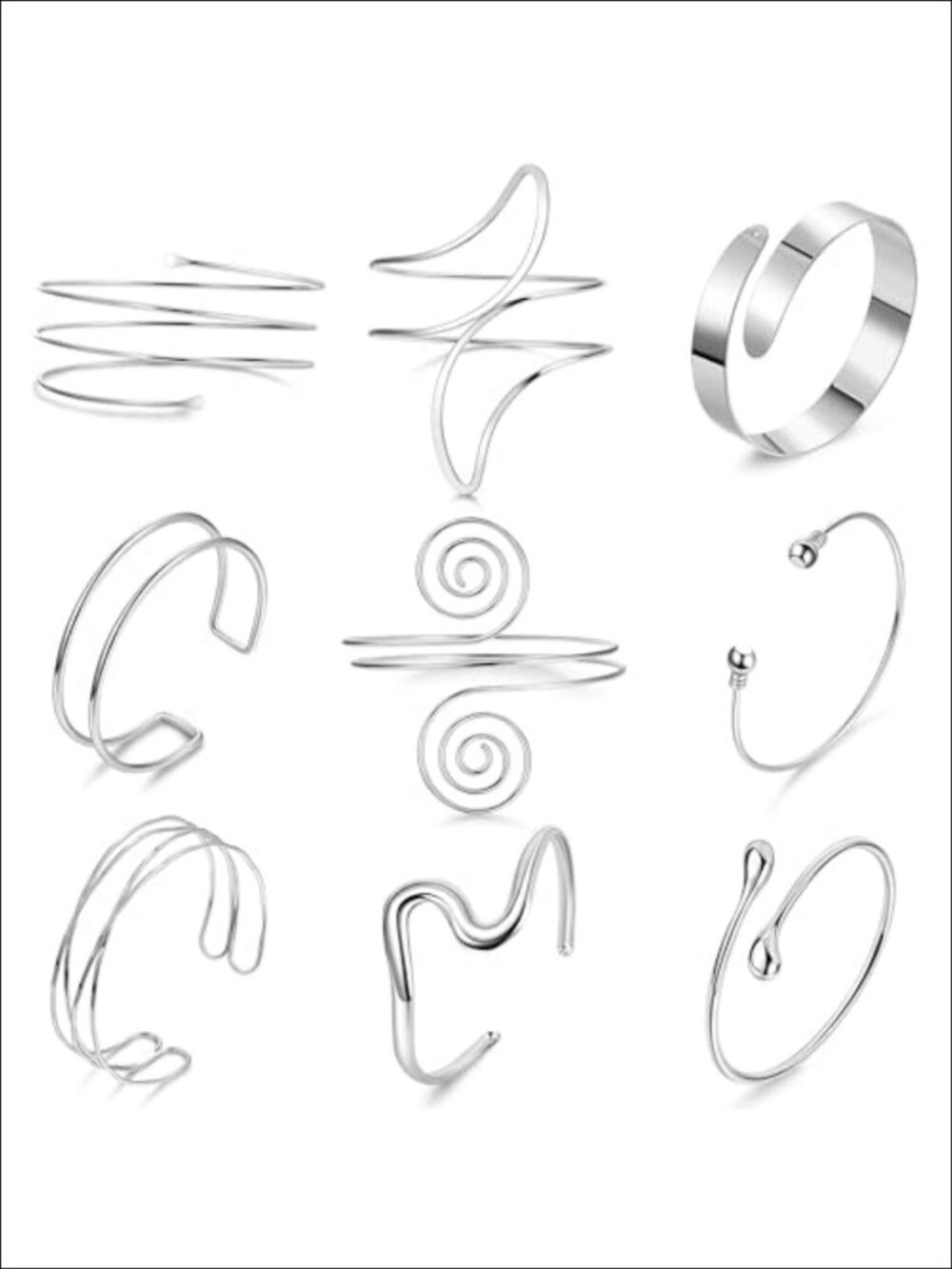 9Pc Adjustable Upper Arm Cuff Bracelet Set Minimalist Open Bangle Jewelry